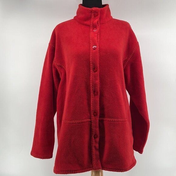 euro Joy fuzzy fleece Shacket button up unique stitches orange fall cozy sz lg - Picture 3 of 9